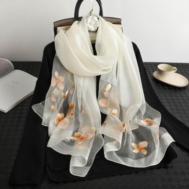 【巴黎精品】現貨+預購 絲質絲巾羊毛圍巾-氣質刺繡花瓣絲滑女配件9色a1gt6