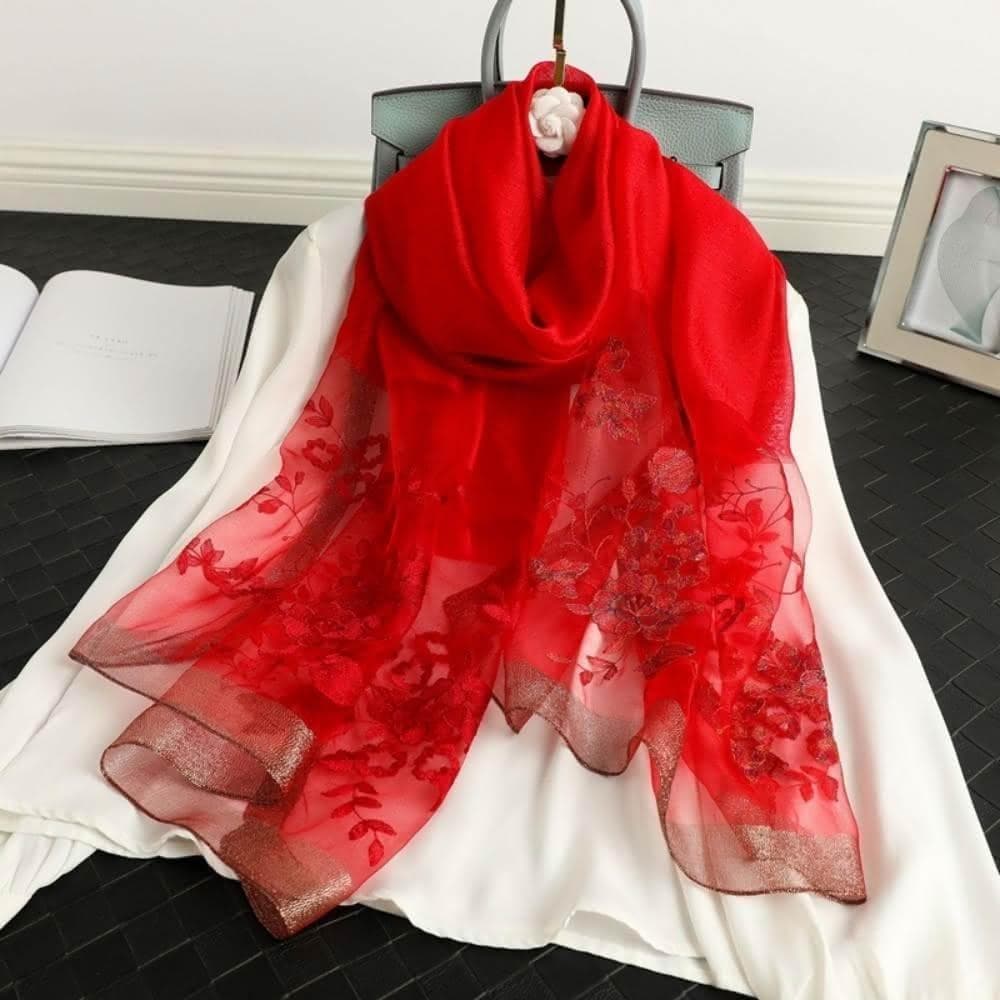 【巴黎精品】現貨+預購 絲質絲巾羊毛圍巾-海棠花刺繡絲滑捲邊女配件8色a1gt16