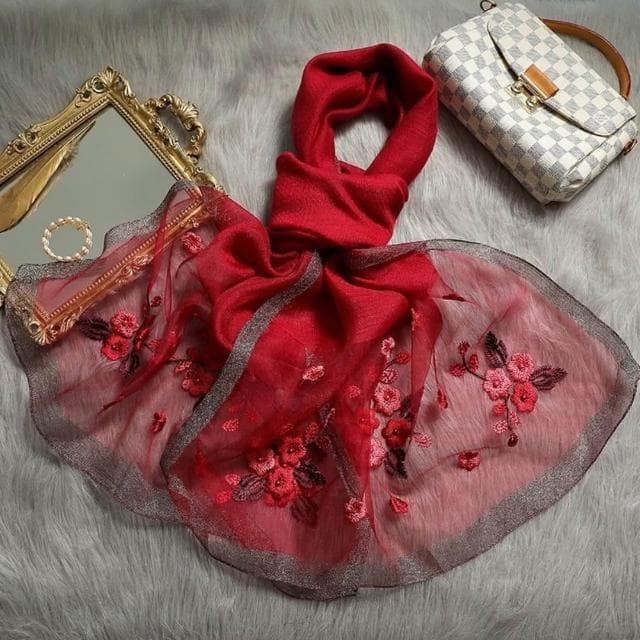 【巴黎精品】現貨+預購 絲質絲巾羊毛圍巾-絲滑平紋編織繡花女配件5色a1gt19