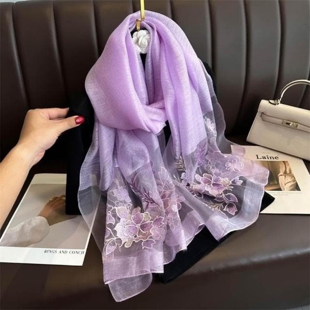【巴黎精品】現貨+預購 絲質絲巾羊毛圍巾-絲滑繡花紗巾氣質女配件12色a1gt23