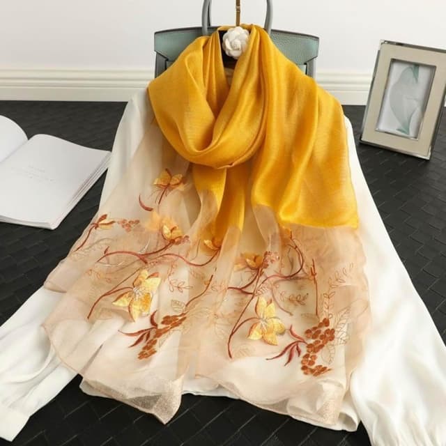 【巴黎精品】現貨+預購 絲質絲巾羊毛圍巾-刺繡花卉披巾絲滑女配件7色a1gt54
