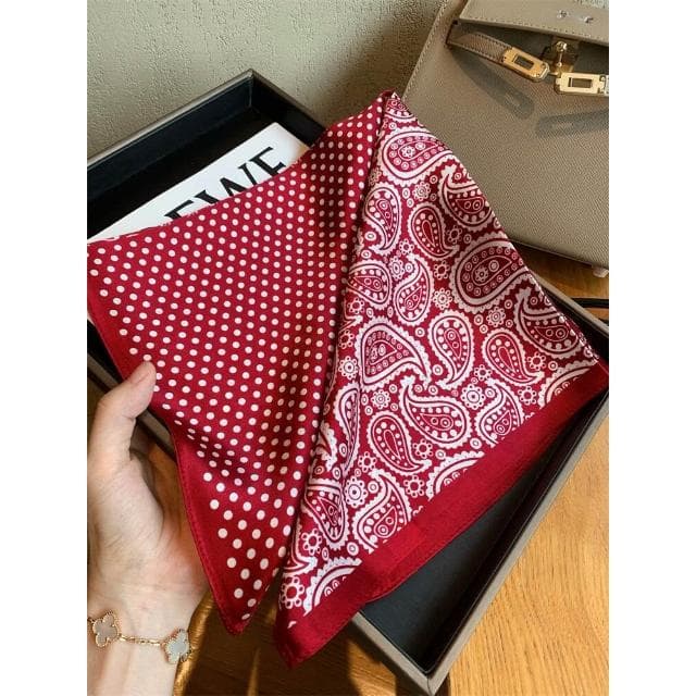 梵花 韓版紅色波點100%桑蠶絲絲巾女春秋百搭真絲小方巾裝飾領巾圍巾