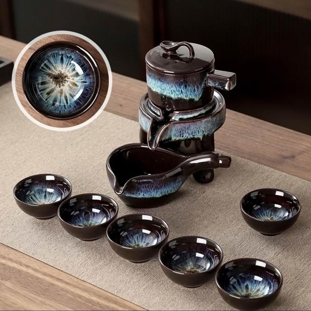 時來運轉自動茶具8件組🍃含泡茶器+六小杯公道杯 4款任選( 露營茶具 泡茶壺 茶杯 旅行茶具 日式茶具入厝送禮)