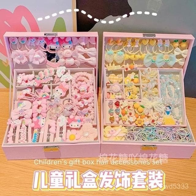 兒童髮夾女2025新款小女孩生日禮物高端首飾盒女童髮飾61套裝禮盒