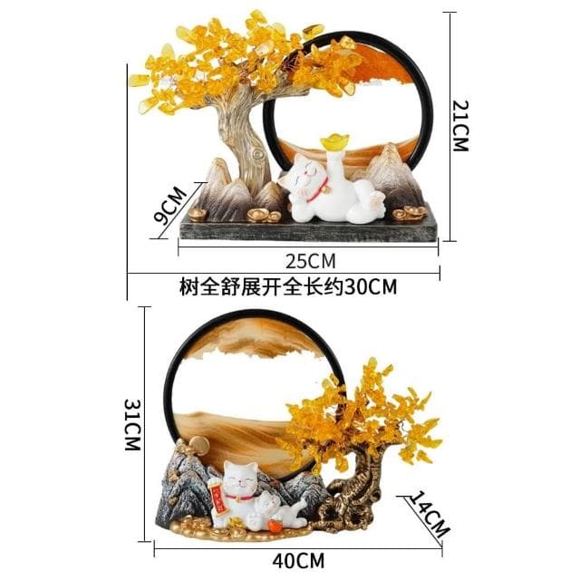 發財樹招財進寶擺件招財貓流沙畫辦公室喬遷開業大吉禮物高檔禮品