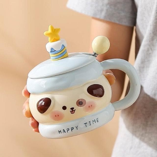 漫生活ins可愛馬克杯少女心高顔值陶瓷杯帶蓋勺咖啡杯生日禮物情侶有蓋