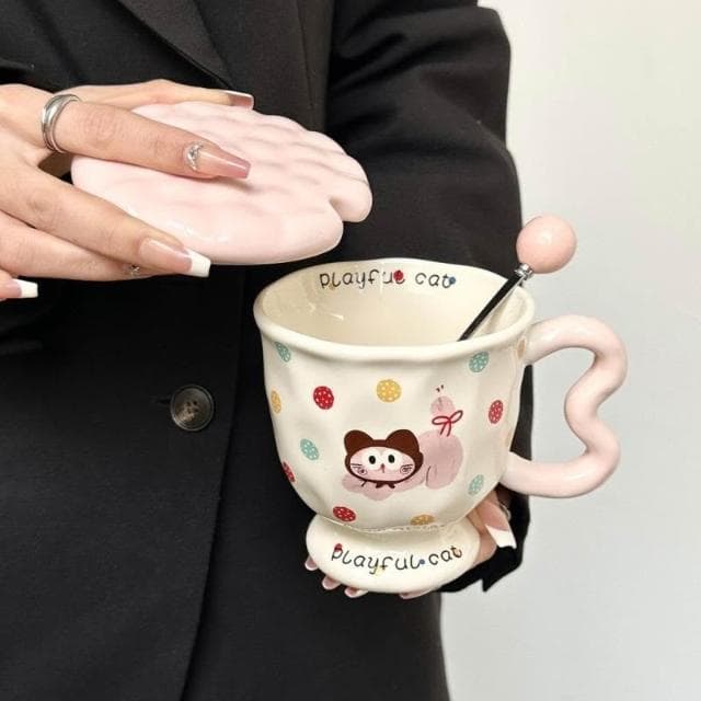漫生活生日禮物送女生創意可愛波點小狗陶瓷馬克杯帶蓋勺高顔值實用禮品