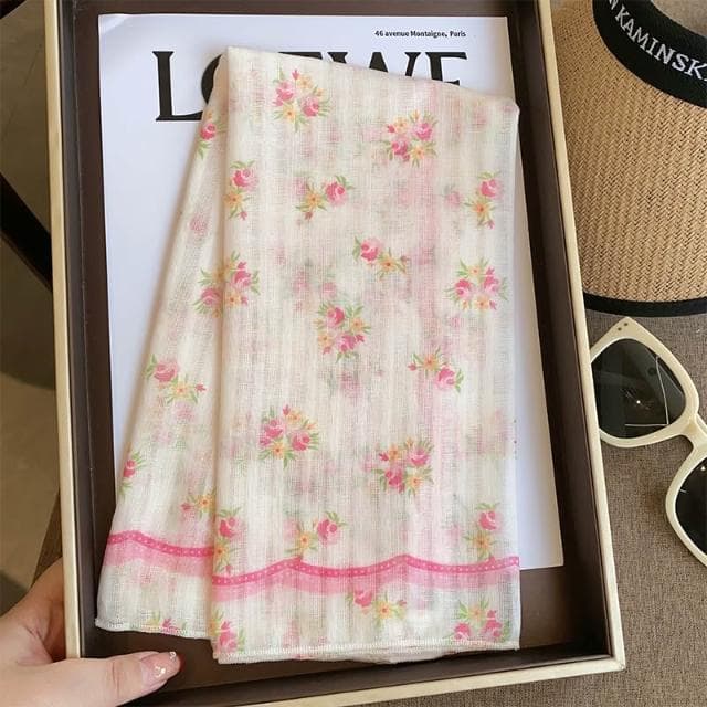 梵花 絲巾女棉麻小方巾韓版甜美粉碎花包頭巾防曬裝飾拍照空調房披肩潮