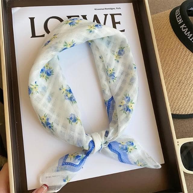 梵花 絲巾女棉麻小方巾韓版甜美粉碎花包頭巾防曬裝飾拍照空調房披肩潮