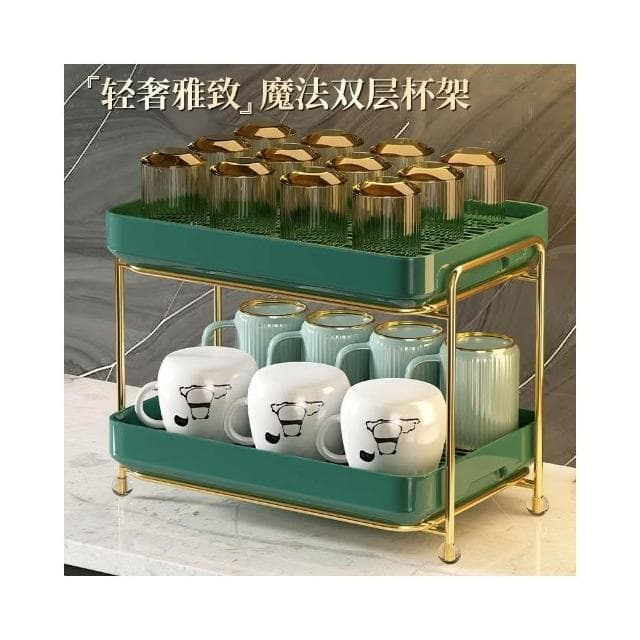 現貨 杯架 杯子收納置物架 杯架子 水杯茶杯茶具 家用雙層瀝水盒 放杯子神器「限時特惠」