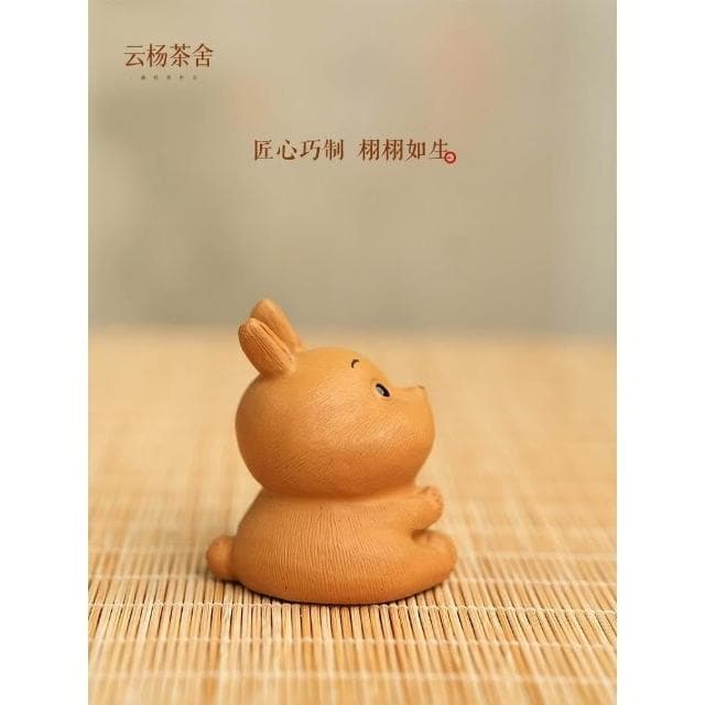 黃段泥發財兔紫砂茶寵可養茶盤茶桌生肖小擺件茶具配件茶玩迷你