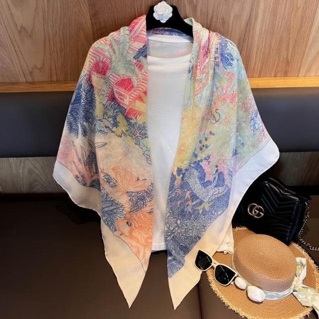梵花 春夏新款女薄棉麻大方巾彩色圍巾出遊拍照外搭高級空調房披肩