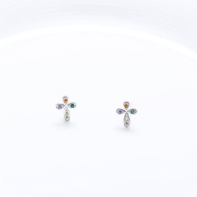 【Angel & Me】微鑲 彩鑽 十字架 s925 純銀耳環 耳夾 生日禮物