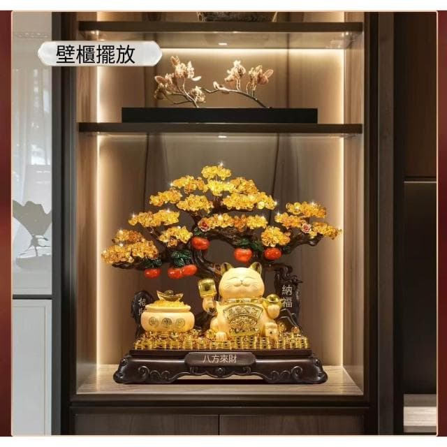 漫生活天然水晶招財貓 桌上擺件貔貅 黃水晶發財樹 聚寶盆玄關擺飾 開業送禮發財樹 搖錢樹 招財擺飾 開幕送禮 入昔禮物