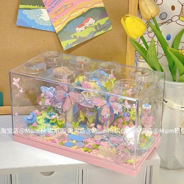 佳奇蝴蝶積木永生花房子成人小顆粒拼裝玩具送女孩系列生日禮物