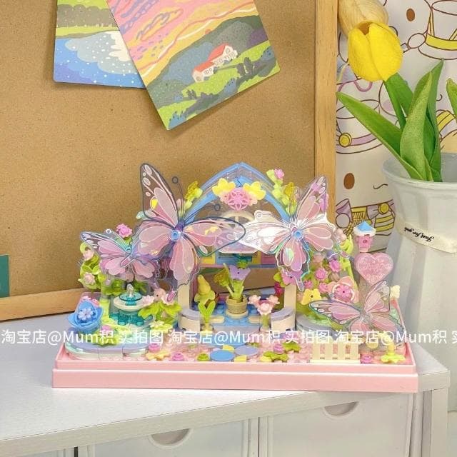 佳奇蝴蝶積木永生花房子成人小顆粒拼裝玩具送女孩系列生日禮物