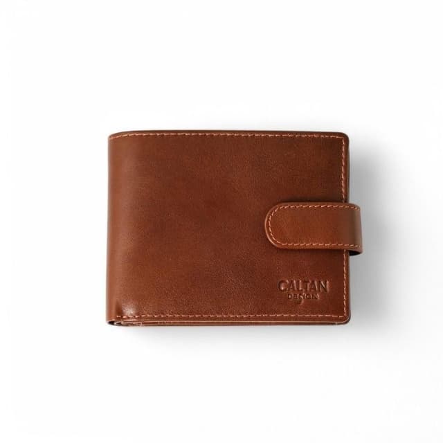 CALTAN DESIGN | 扣式三頁真皮多功能零錢短夾 075250 兩色 (中性 真皮 短夾 皮夾 錢包 )
