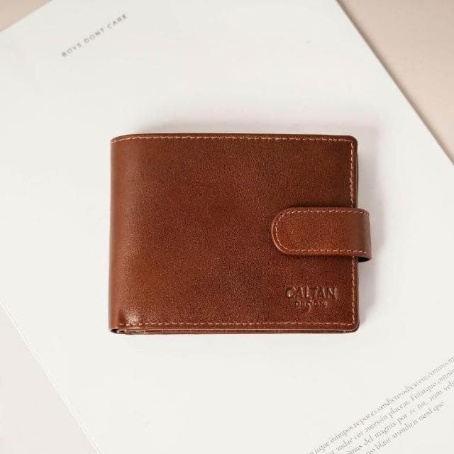 CALTAN DESIGN | 扣式三頁真皮多功能零錢短夾 075250 兩色 (中性 真皮 短夾 皮夾 錢包 )