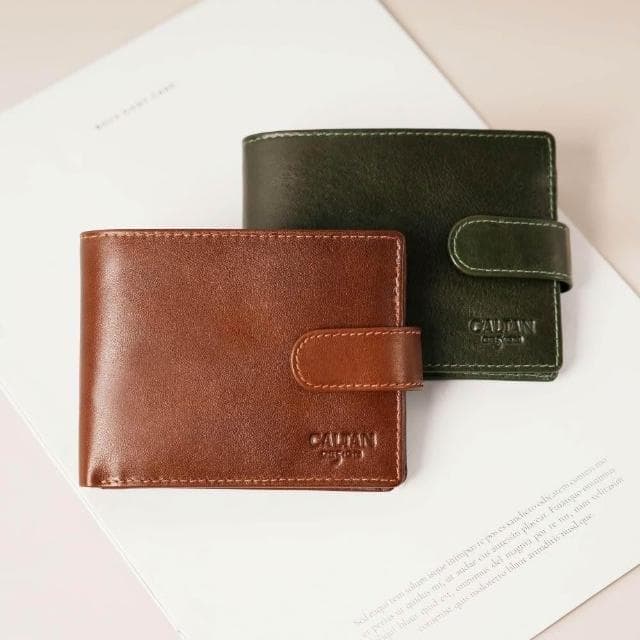 CALTAN DESIGN | 扣式三頁真皮多功能零錢短夾 075250 兩色 (中性 真皮 短夾 皮夾 錢包 )