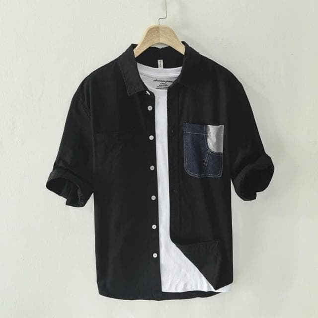 【米蘭精品】父親節禮物 現貨+預購 男襯衫長袖上衣男商務休閒短袖襯衫七分袖上衣-簡約復古拼色襯衫男裝4色74kz19