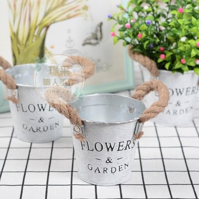 【璟采職人】園藝盆器 多肉植物 作舊鐵桶 室內擺飾 多肉盆器 永生花花器 乾燥花花器 造型花盆 盆栽花器 花禮 送禮