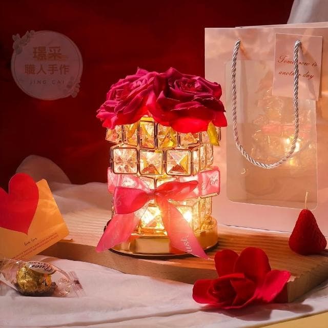【璟采職人】玫瑰花小夜燈 DIY材料包 玫瑰冰塊燈 diy禮物 桌面擺件 夜燈 氛圍燈 玫瑰燈裝飾燈 生日禮物聖誕禮物