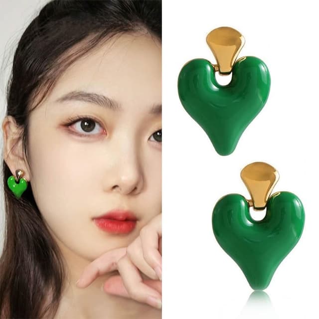 【LEESA】心型耳環\琺瑯耳環\飾品\ins風\復古耳環\耳環\925銀針\桃心耳環\女生耳環\耳墜\吊墜耳環\配飾\歐美風\