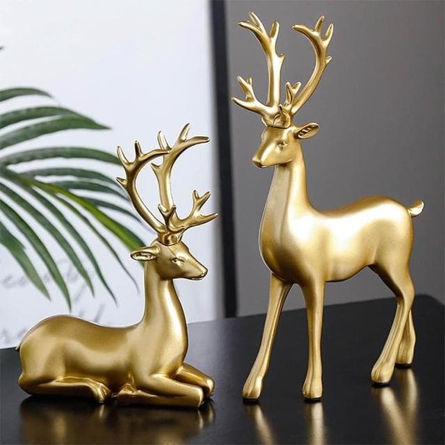 福鹿雙全擺件 麋鹿客廳酒櫃裝飾品 家居創意電視櫃 喬遷禮物 玄關招財好物 酒櫃餐邊櫃擺件DYT