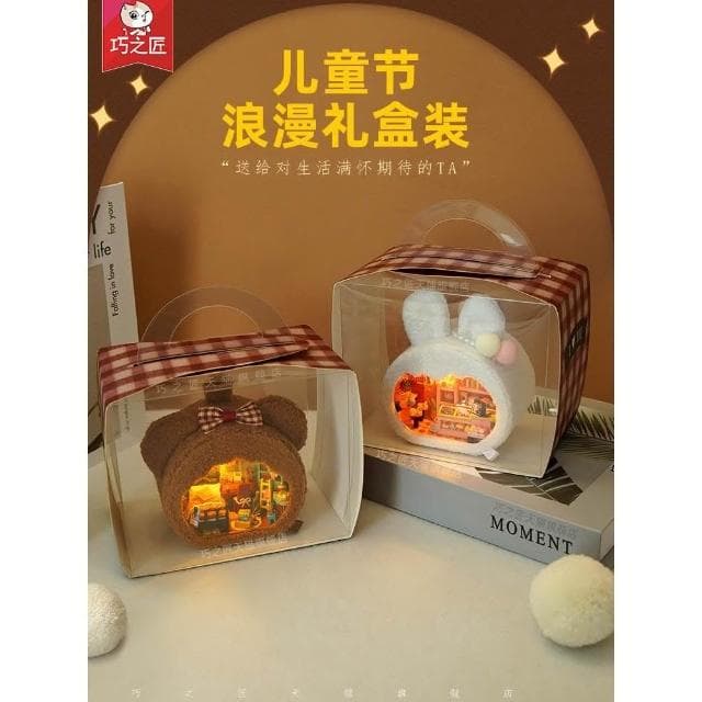 熱銷 diy小屋 熊仔手工迷你房子 微縮場景模型 積木玩具擺件女孩生日禮物