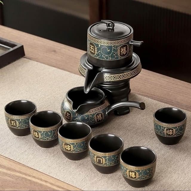 8件組禮盒🎁時來運轉自動茶具組 含泡茶器+六小杯公道杯 ( 露營 茶具組 泡茶 旅行茶具 入厝禮 送禮 茶壺 功夫茶)