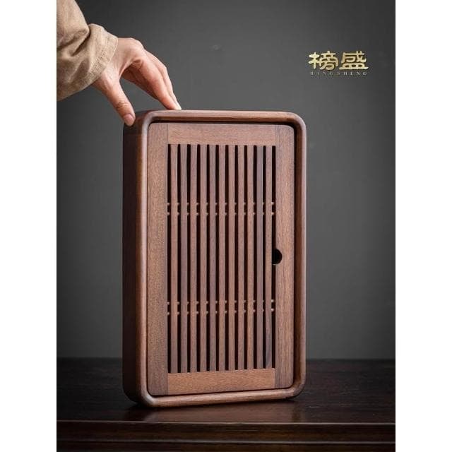 榜盛胡桃木茶盤小型家用茶臺一人儲水排水茶海茶具託盤實木幹泡盤