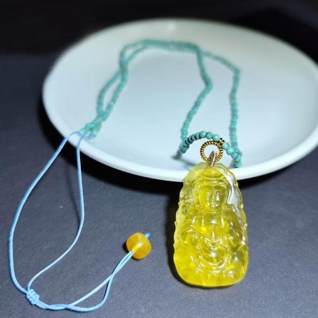 【Paiya 派亞】絕品美炸了頂級金珀金絞蜜天然琥珀淨水菩薩綠松石鍊子手工雕刻項鏈一物一拍台灣有檢測