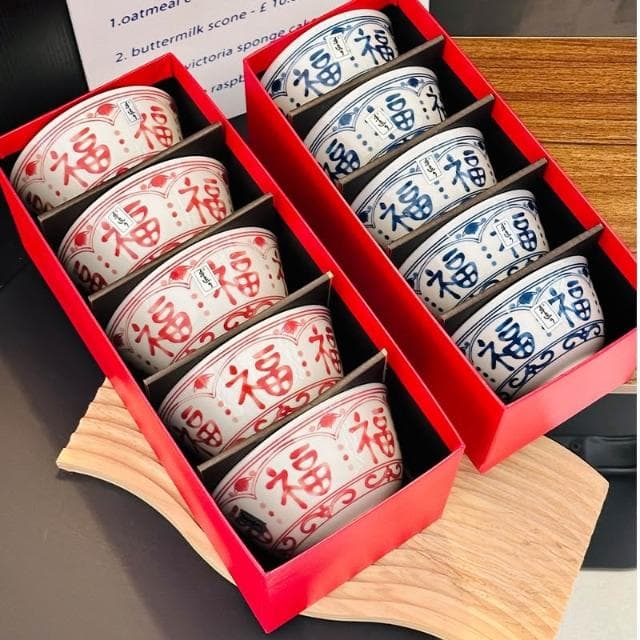 台灣現貨 禮福 禮盒 禮品 五碗禮盒 陶瓷 手繪 釉下彩 耐高溫 自用 送禮 中式 商會 過年 春節 喬遷