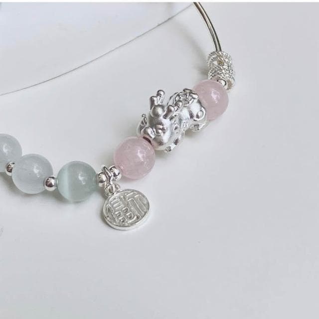 【開運堂】🔥現貨🔥貔貅手鍊貔極泰來福氣滿滿貓眼石粉晶貔貅福牌銅鍍銀串珠手鍊女錦鯉大王