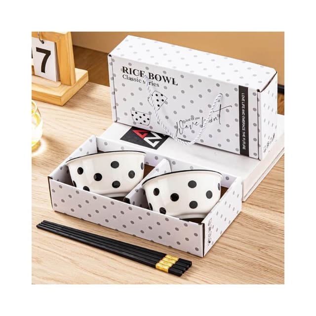 簡約 兩碗兩筷 陶瓷碗 禮盒 禮品 波點碗 黑白 米飯碗 湯碗 沙拉碗 陶瓷 陶瓷禮盒 送禮 喬遷禮 滿月禮 商務 活動