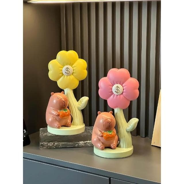 創意卡皮巴拉有錢花擺件招財辦公室喬遷開業大吉禮物高檔裝飾禮品