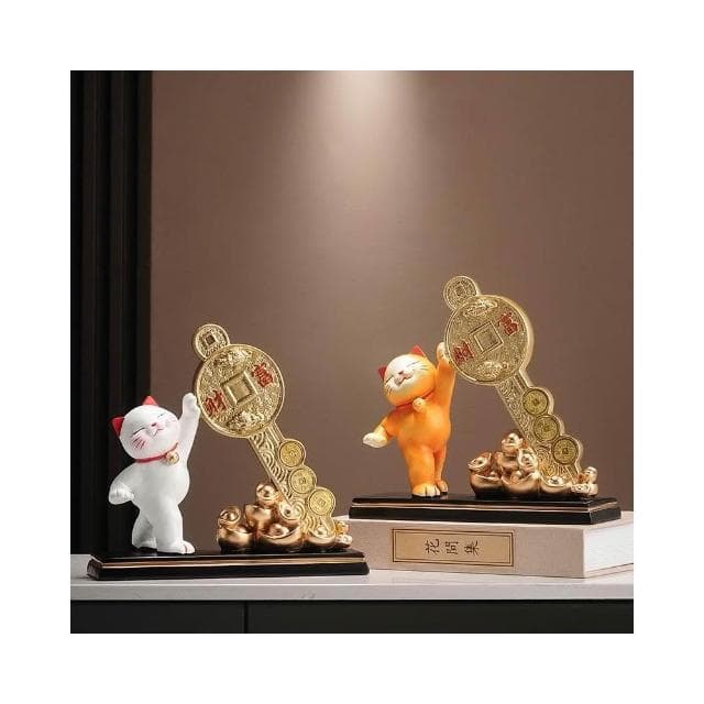 財富金鑰匙招財貓擺件客廳酒櫃辦公室前臺收銀臺裝飾喬遷開業禮物