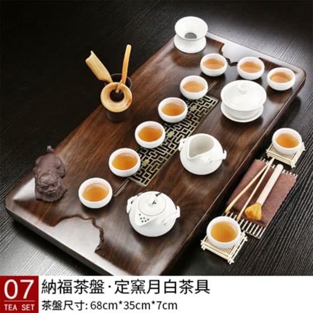 21件組實木茶盤陶瓷黑紫砂茶具
