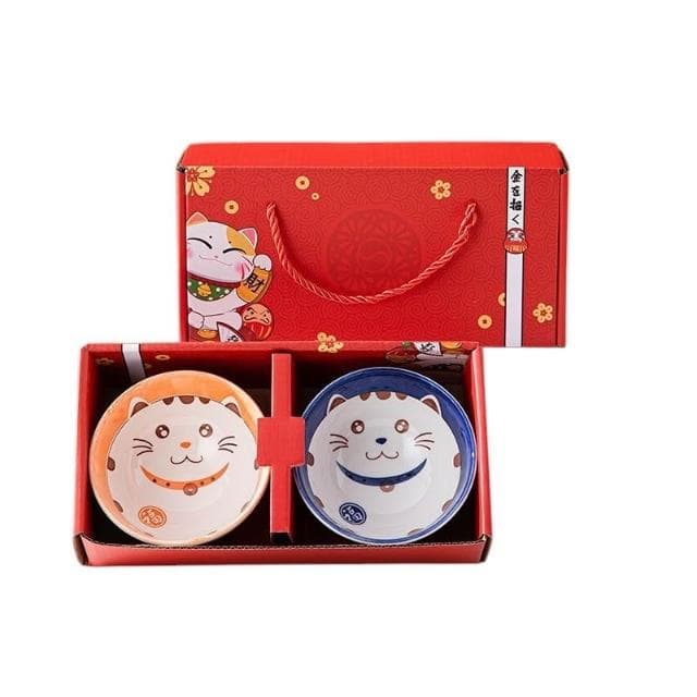 台灣現貨 招財貓兩碗禮盒 日式 可愛 卡通 貓咪 招財貓 禮盒 禮品 飯碗 陶瓷 春節 尾牙 滿月 喬遷 送禮 活動