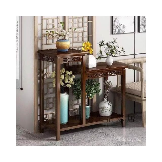 優品💯優選🚛 古架實木新中式多寶閣茶葉展示櫃 置物架 花盆架 客廳落地式吊蘭架 仿古花幾 植物架 聚寶盆架 盆栽架