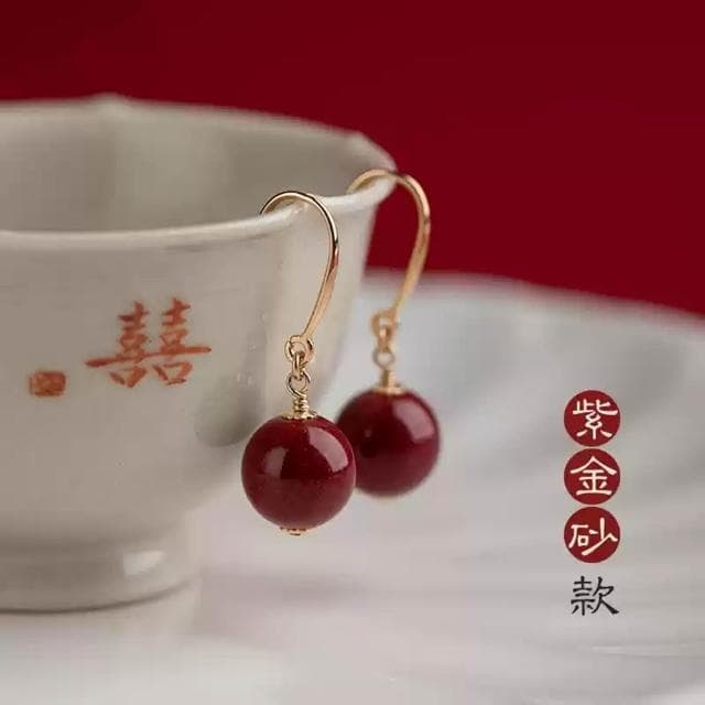 【米蘭精品】現貨+預購 硃砂耳環925純銀耳針-轉運除穢淨化招財開運14k包金高級感復古風3款74lh72