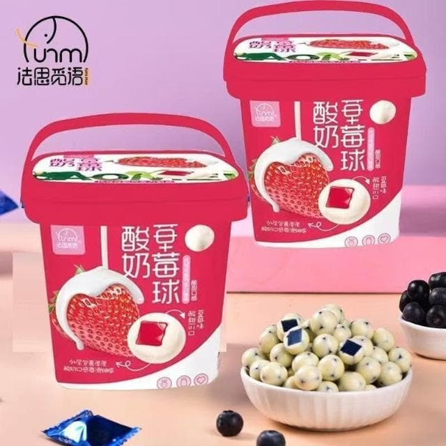 HanNaMiChan酸奶草莓球 夾心酸奶球 桶裝糖果 酸奶球 休閒零食 伴手禮 奶球 獨立包裝 巧克力夾心球