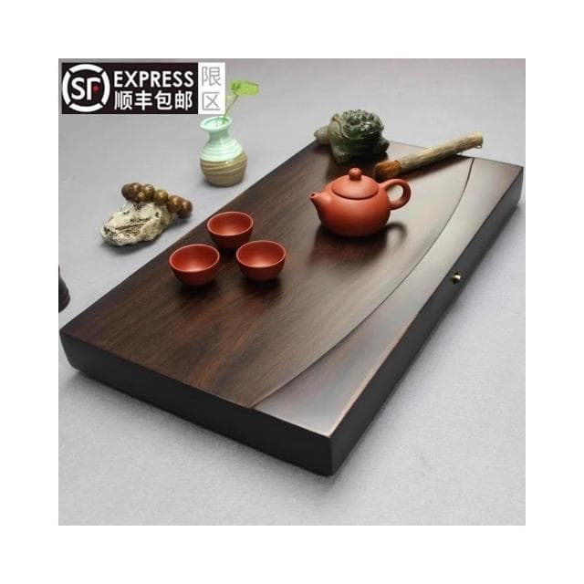 整塊烏黑檀木茶盤實木茶台長方原木家用茶海大號排水簡約功夫茶具
