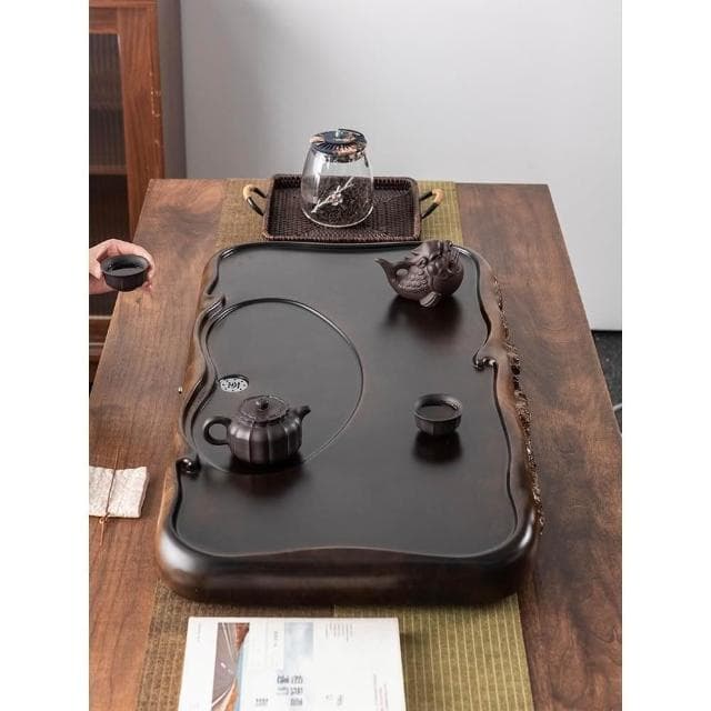 高檔實木黑檀木茶盤家用簡約茶海茶臺客廳茶具小型原木茶託盤排水