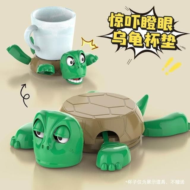 搞怪尖叫烏龜杯墊｜驚嚇音效｜解壓神器｜趣味惡作劇｜抖音爆款｜搞笑創意禮物｜水杯墊辦公療癒擺件