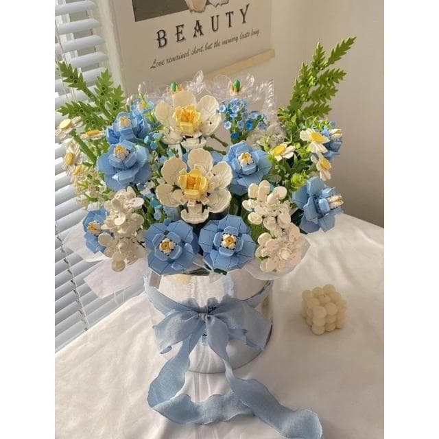 中國積木永生花束玫瑰抱抱桶拼裝送男生女孩生日禮物拼圖成人版