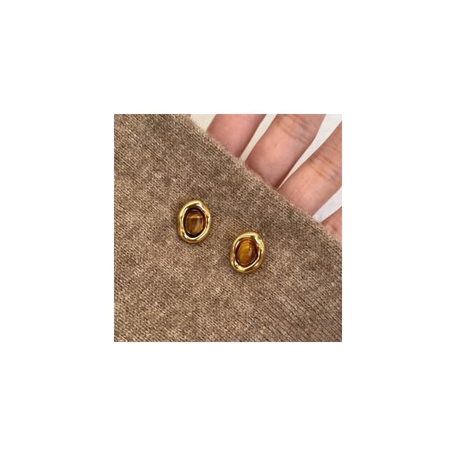 🎗飾間首飾鋪 焦糖栗子美拉德風虎眼石橢圓耳環耳飾氛圍感復古秋冬首飾飾品