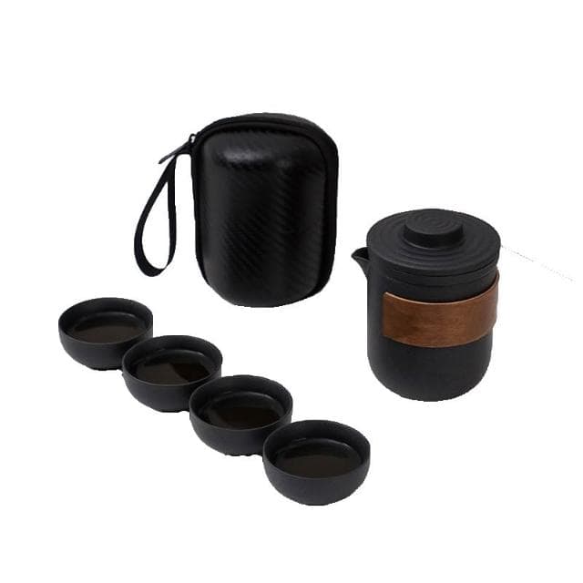胡桃木紋旅行茶具組一壺四杯+茶濾 贈收納套 旅行茶具 茶具 功夫茶具 泡茶組 旅行茶組 隨身茶具 戶外泡茶 露營茶具