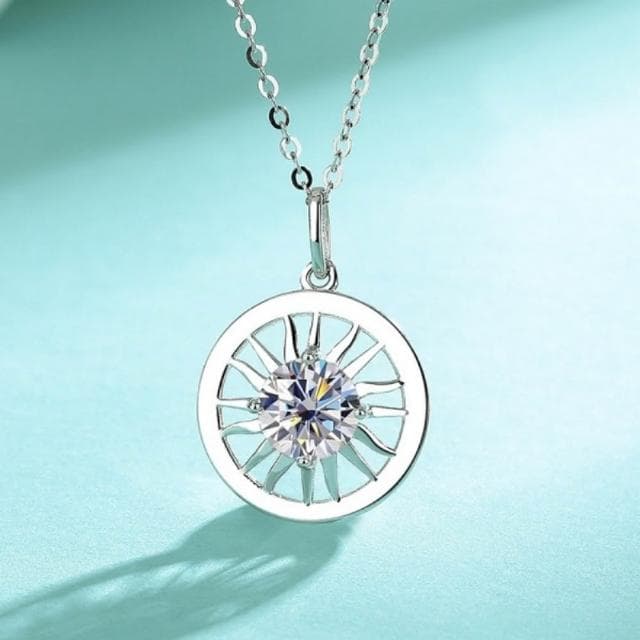 【米蘭精品】現貨+預購 頂級莫桑鑽石項鍊925純銀女項鍊鎖骨鍊項鏈情人節禮物(1克拉太陽圓形74lq5)