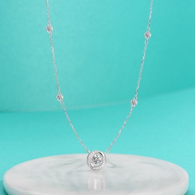 【米蘭精品】現貨+預購 頂級莫桑鑽石項鍊925純銀女項鍊鎖骨鍊項鏈情人節禮物(0.5克拉跳動圓型74lq88)